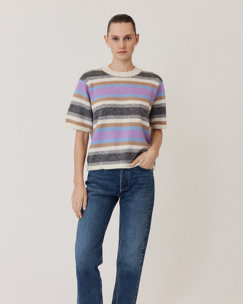 Fine Alpaca Boxy T-Shirt, Striped
