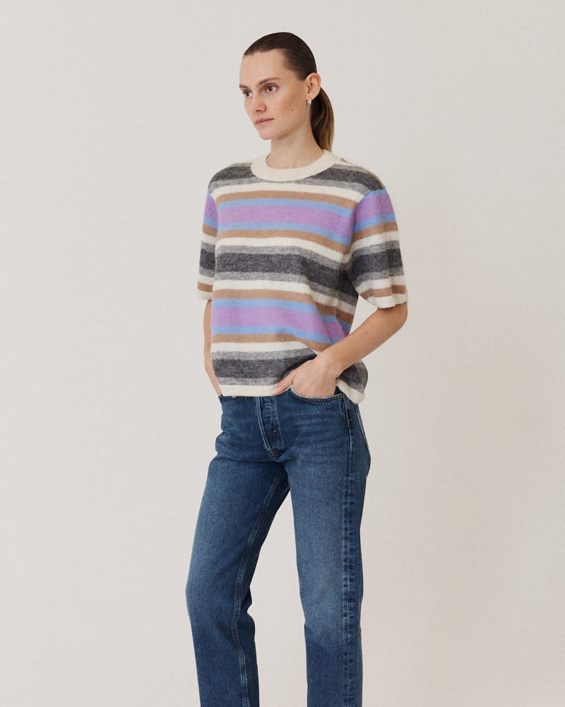Fine Alpaca Boxy T-Shirt, Striped