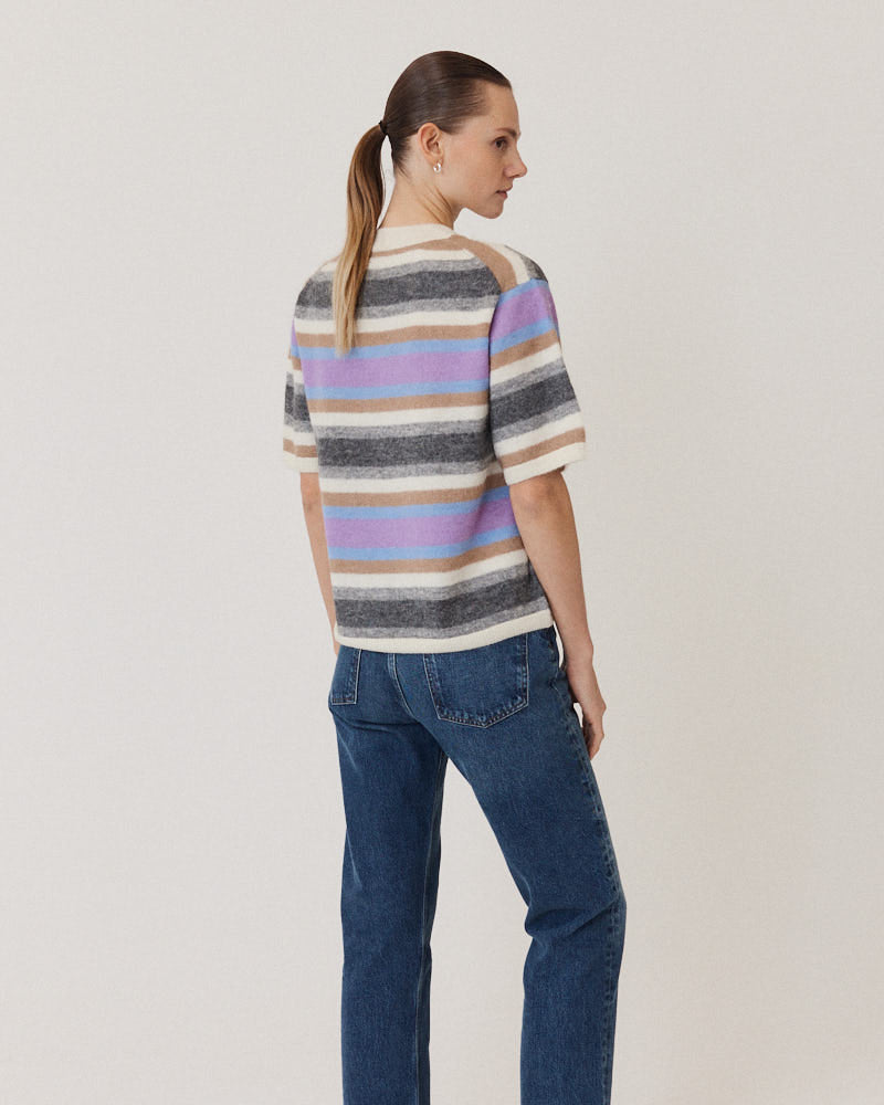 Fine Alpaca Boxy T-Shirt, Striped