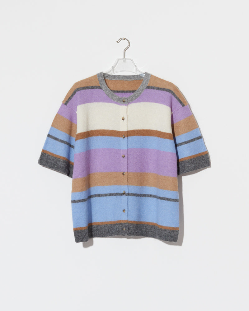 Fine Alpaca Short Sleeve Cardigan, Striped