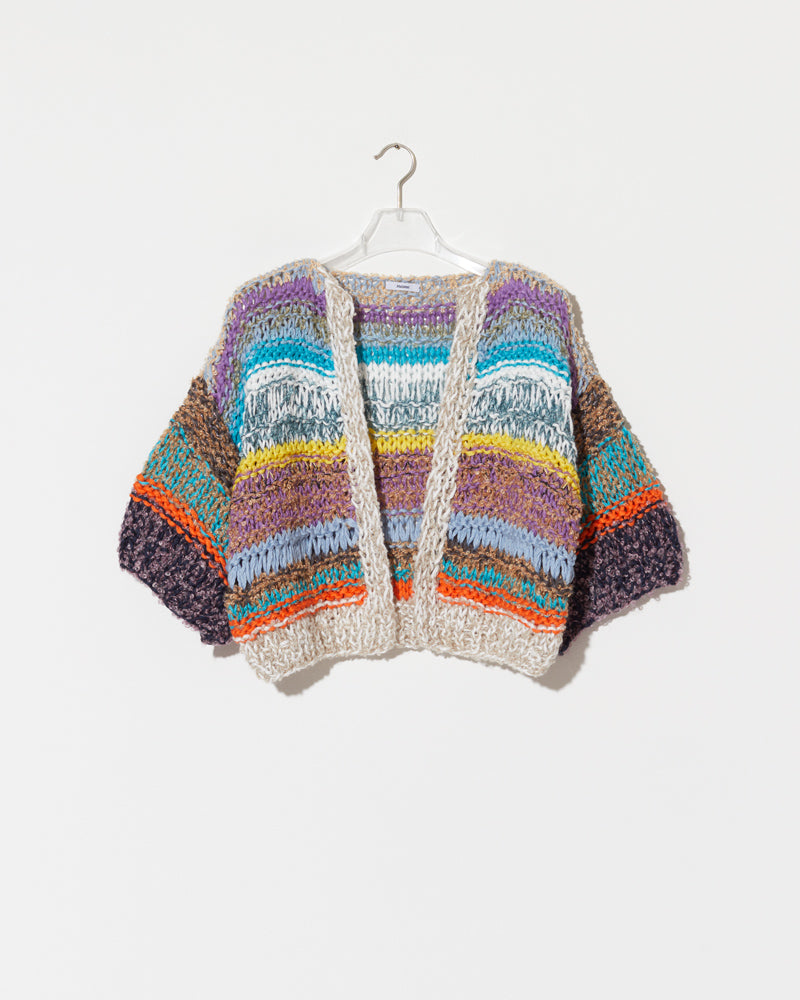 Boucle Melange Bomber Cardigan, Short Sleeve