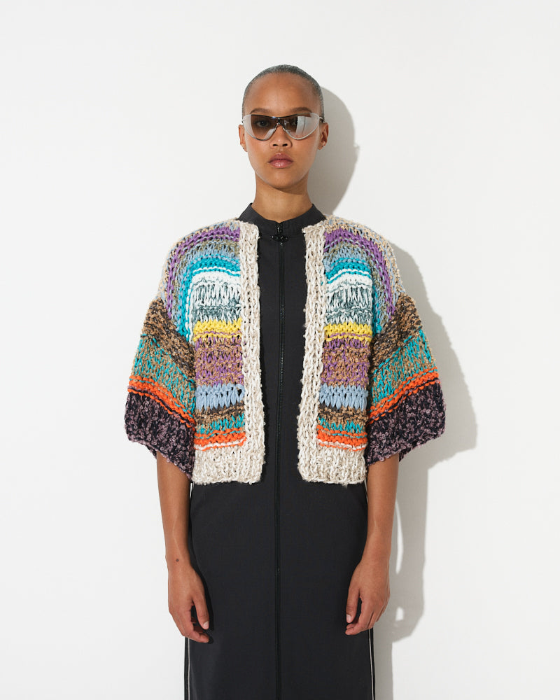 Boucle Melange Bomber Cardigan, Short Sleeve