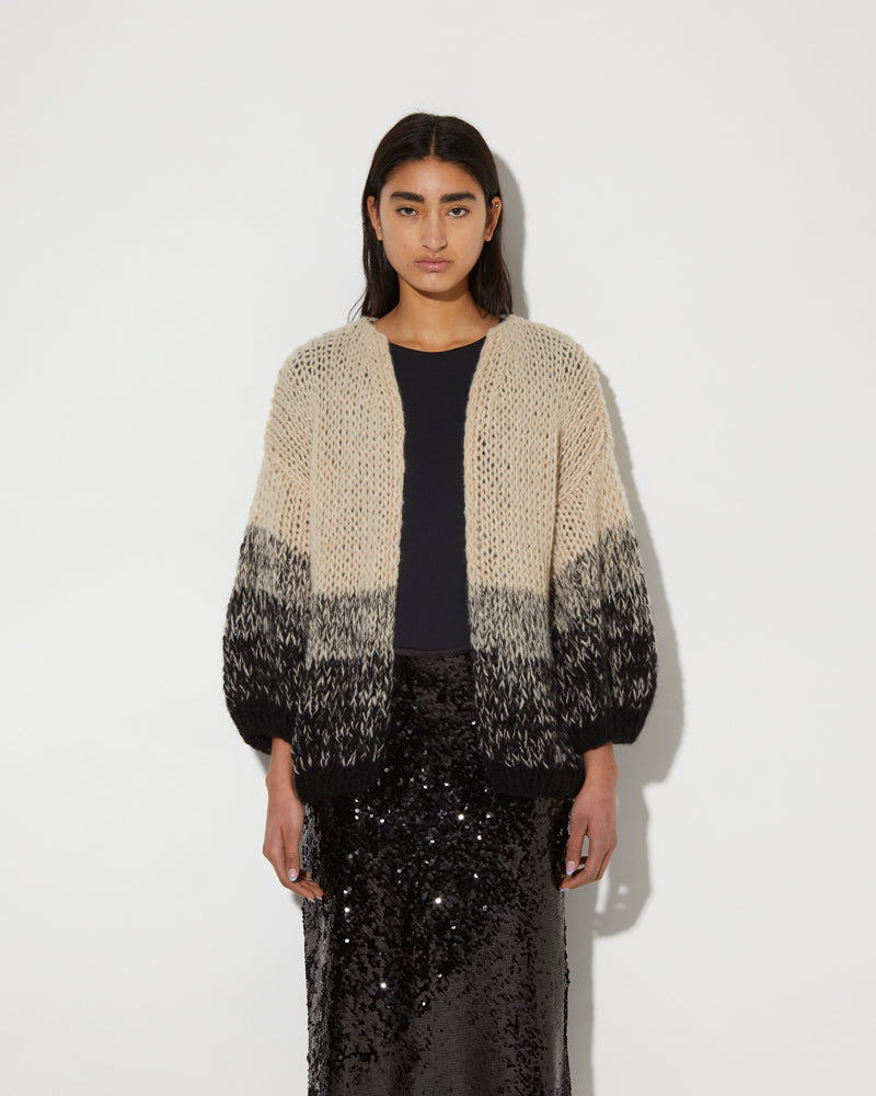 Maiami Cashmere Cardigan in Black and Beige.