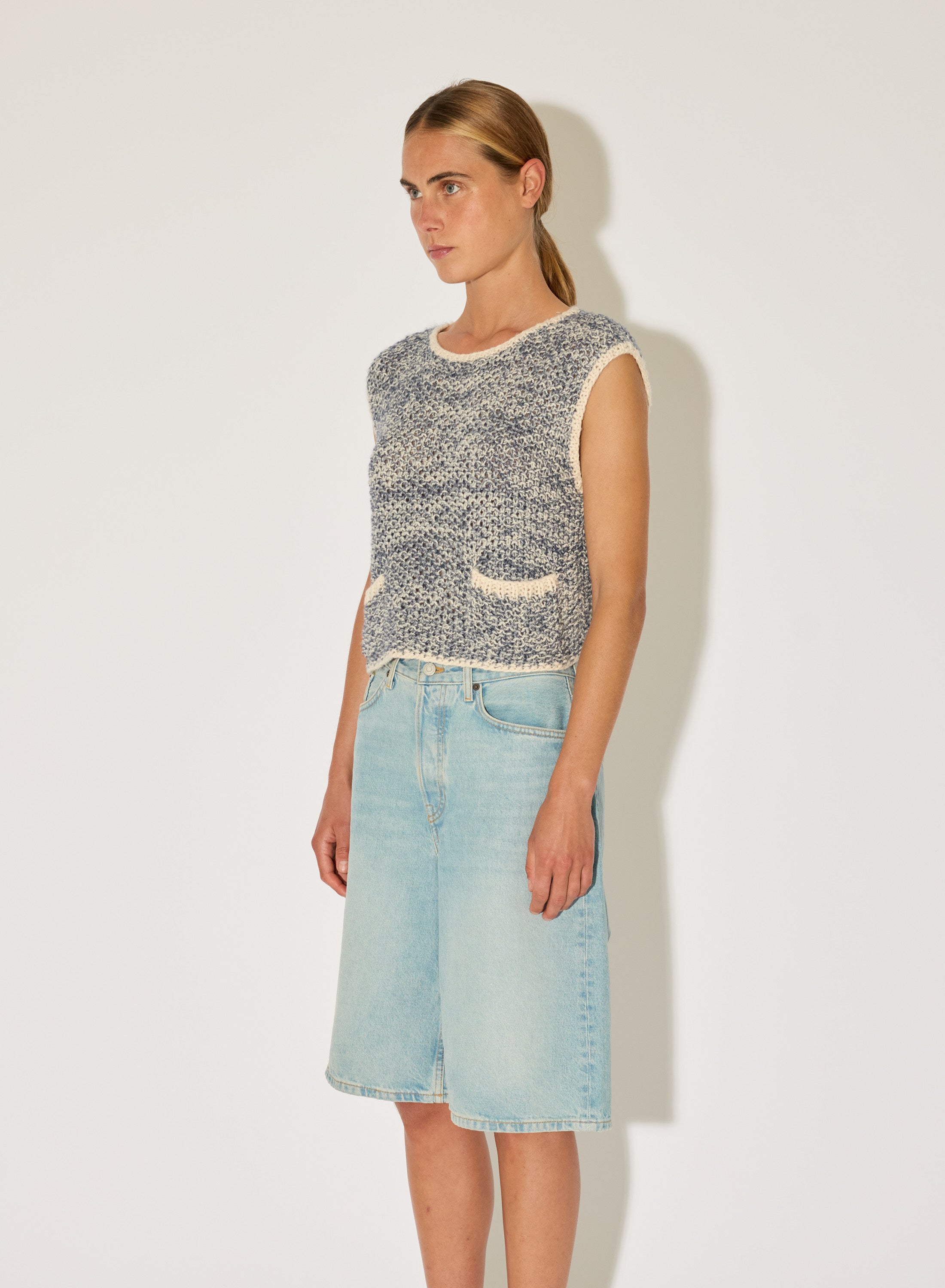 cotton sleeveless knit top textured cotton knit