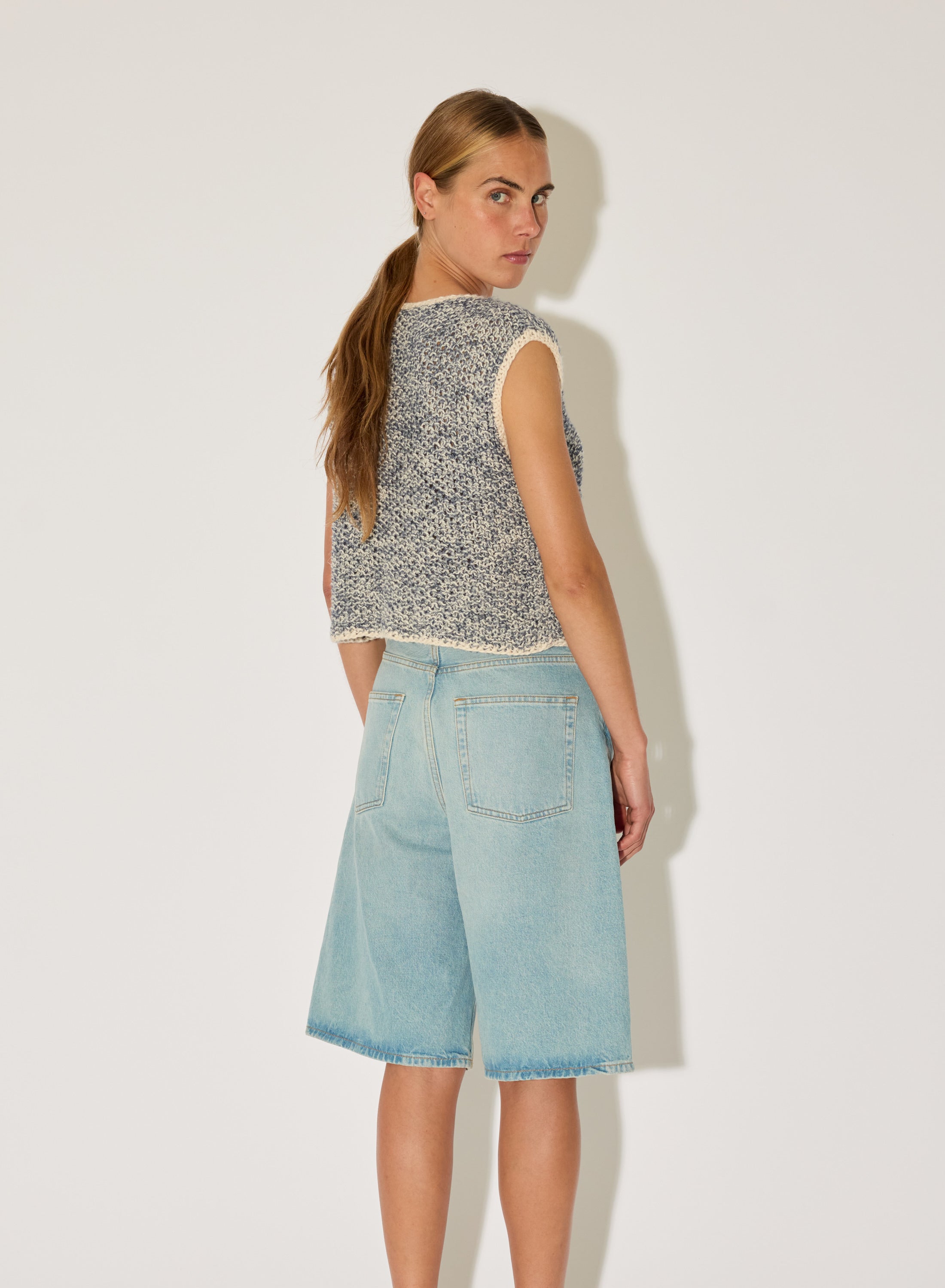 cotton sleeveless knit top textured cotton knit