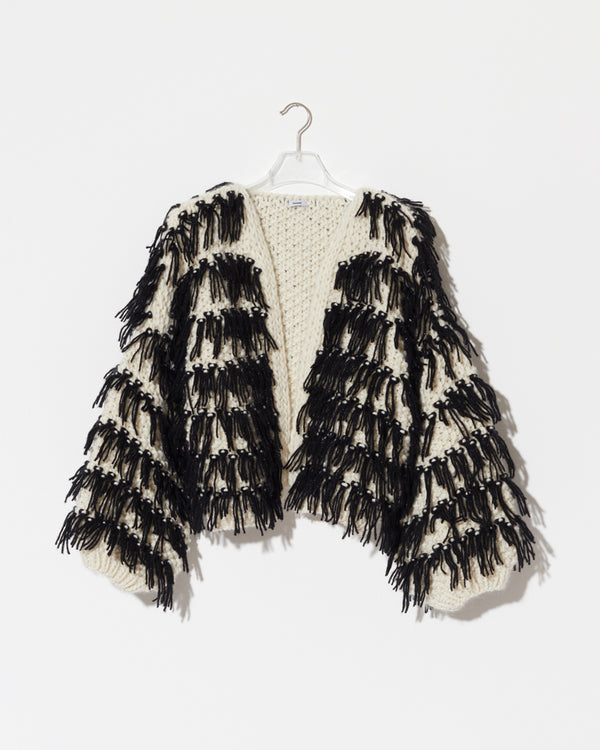 Merino Pearl Pattern Bomber Cardigan, Fringes