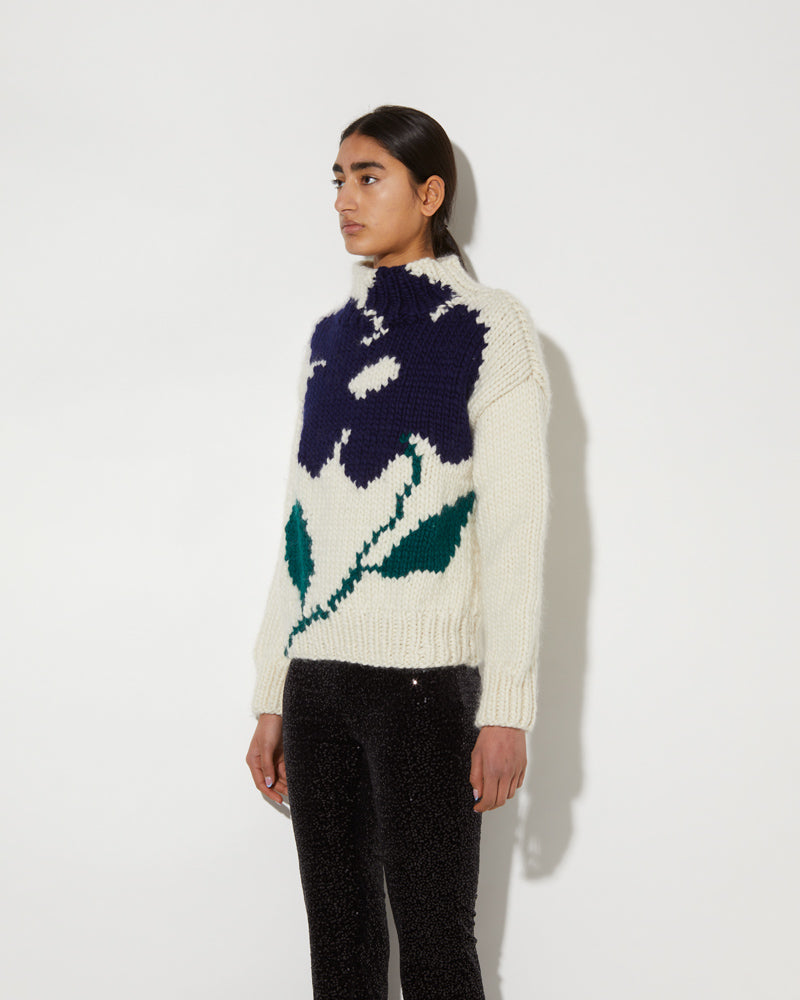 Merino Intarsia Flower Pullover