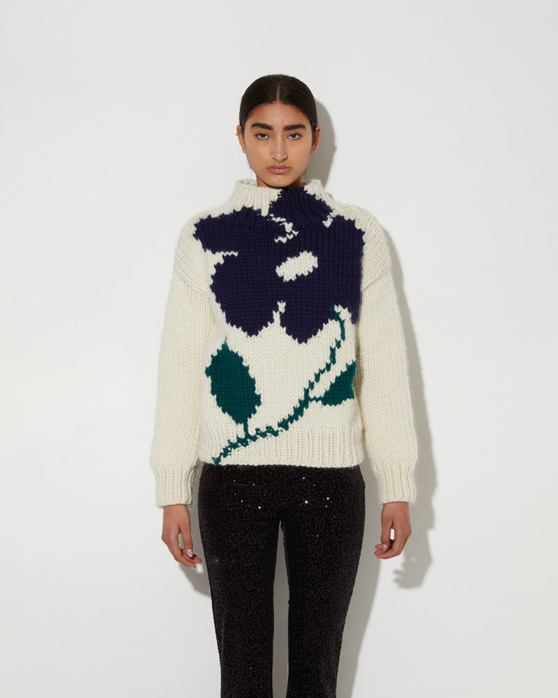 Merino Intarsia Flower Pullover