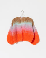Frontal product view of new in mohair cardigan in the color 'Cool Pastels'