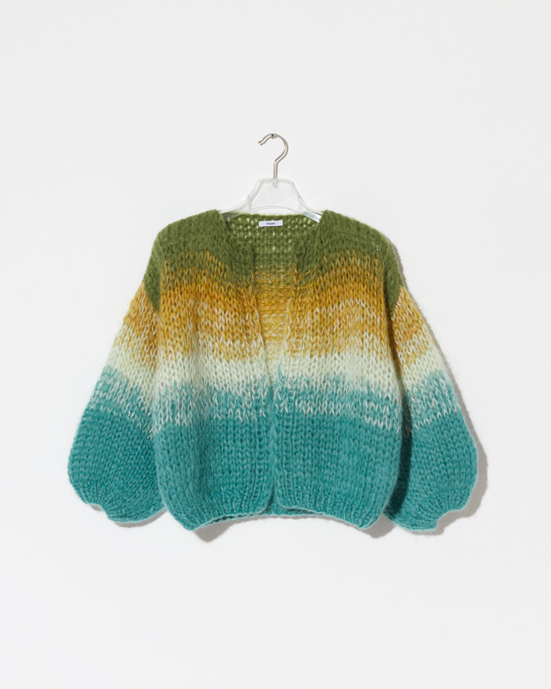 Frontal product view of new in mohair cardigan in the color 'Soft Fall'