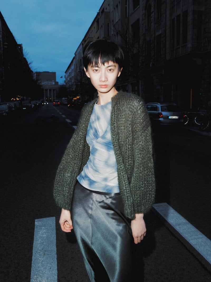 Maiami knitted Mohair Cardigan in Khaki.