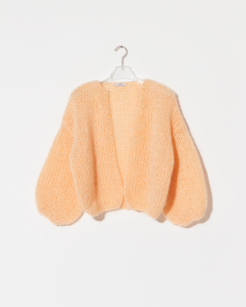 Product view of the Mohair Bomber Cardigan. Mohair knit cardigan women.