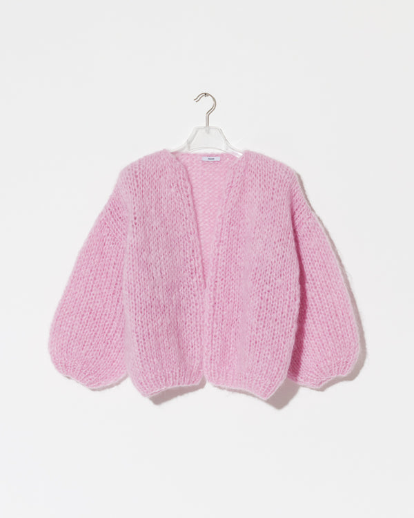 Frontal product view of new in Mohair Big Bomber Cardigan in the  new color 'Rose 28'