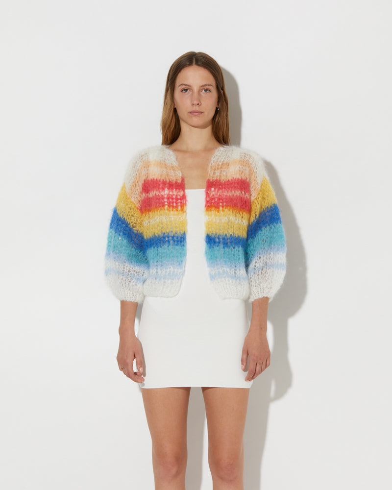 Mohair Bomber Cardigan Light — Rainbow Stripes