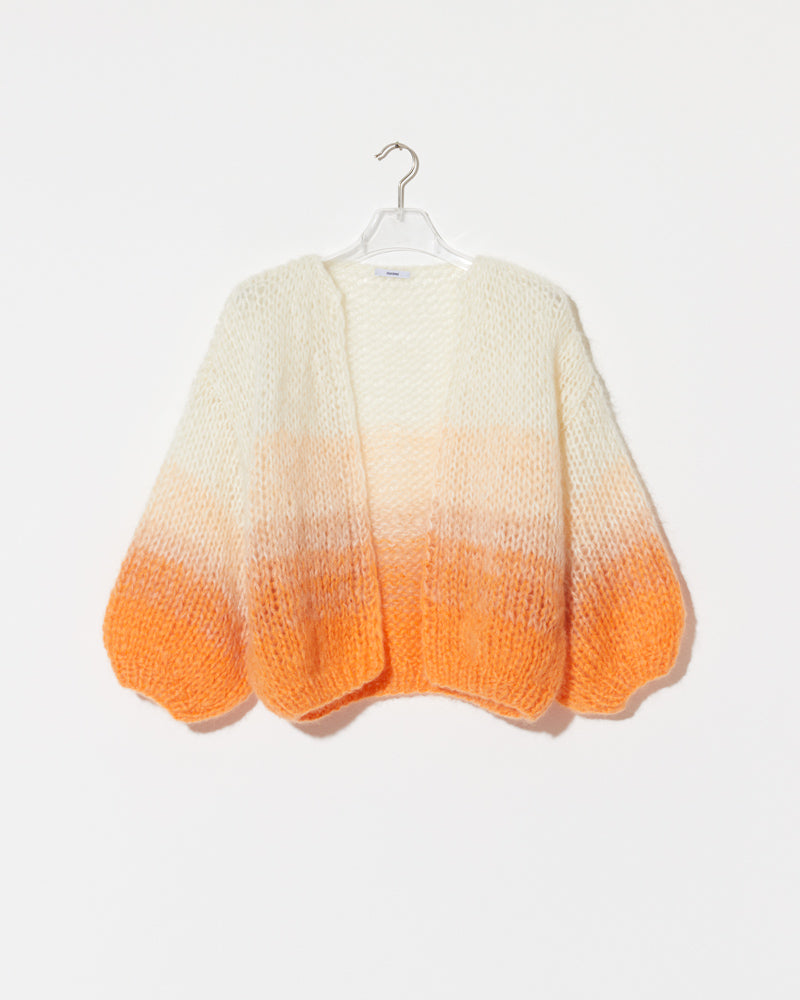 Product view of the Mohair Bomber Cardigan Ombre. Mohair cardigan sweater.