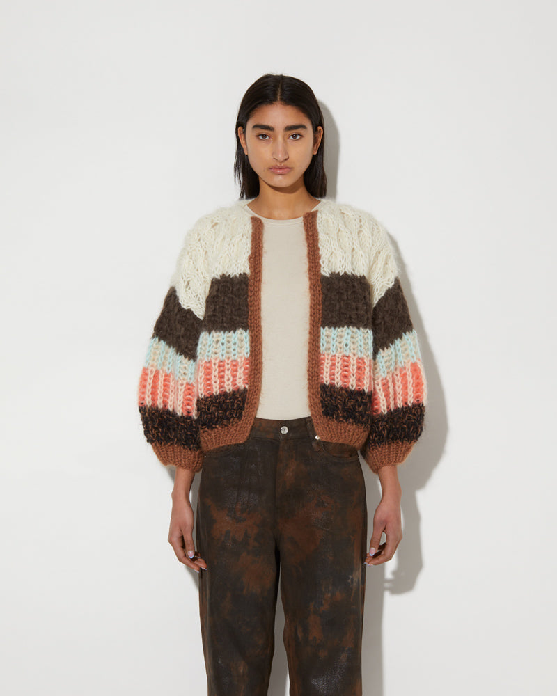 Maiami knitted Mohair bomber cardigan with stripes.