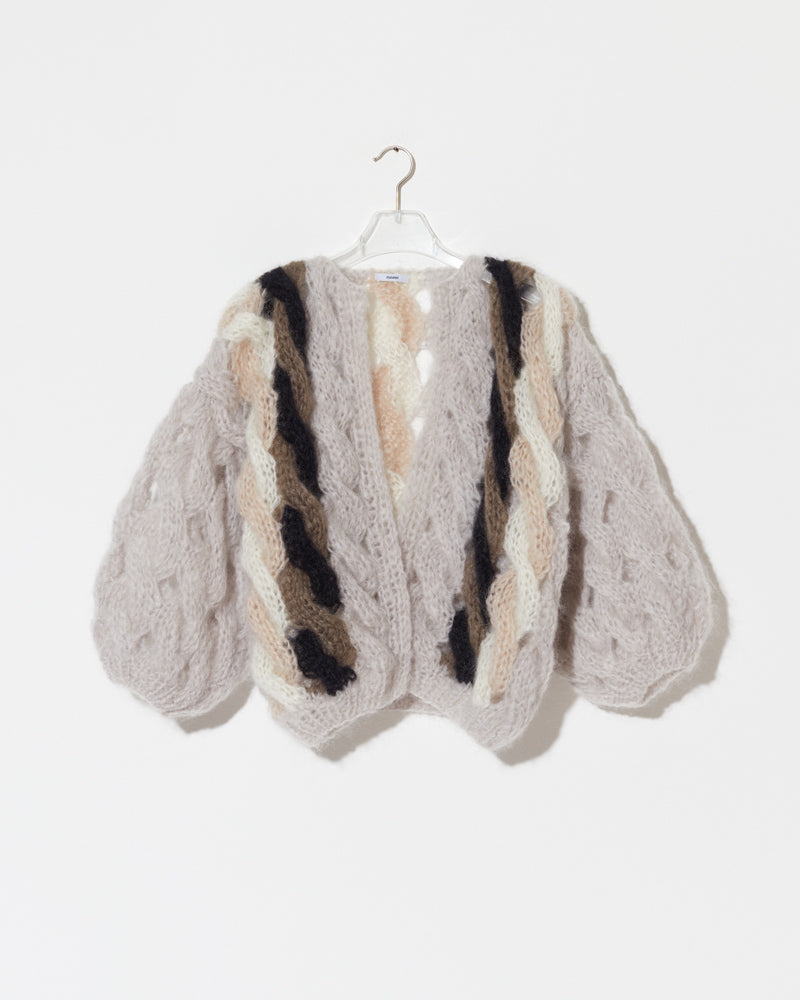 Maiami Mohair Cardigan with cable pattern.