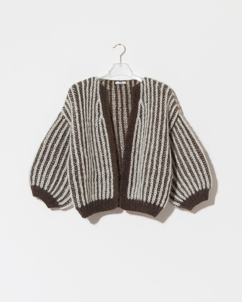 Mohair brioche bomber cardigan with two-tone vertical stripes and cropped silhouette