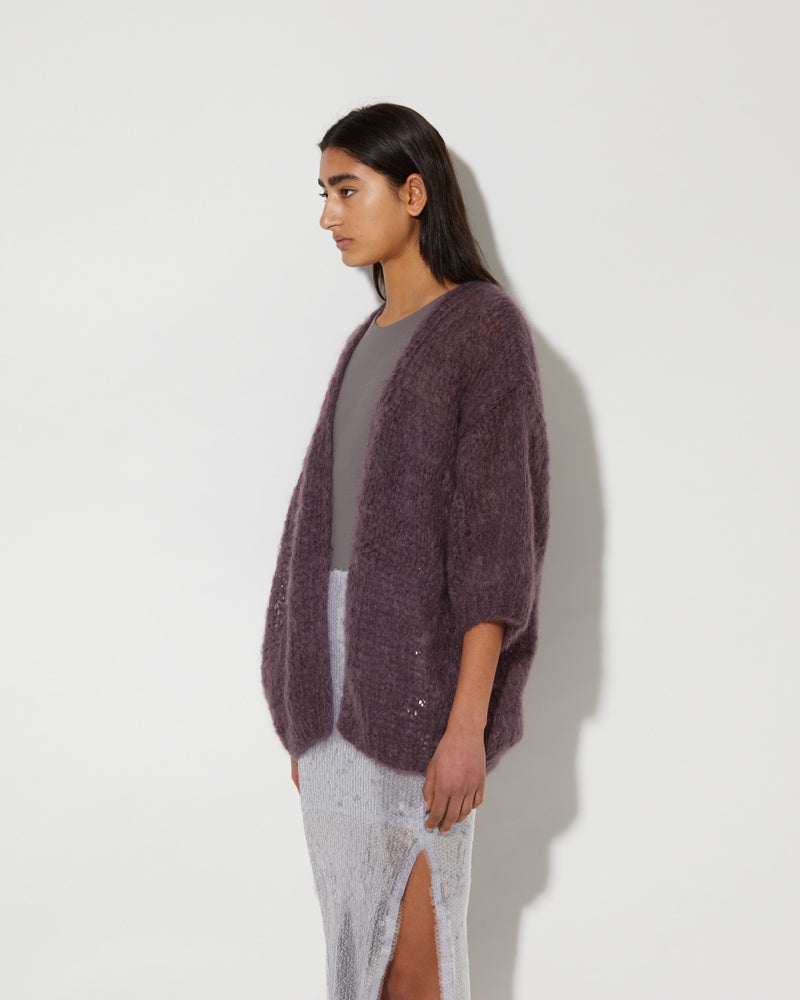 Side view of Maiami Oversized Cardigan. Made from Mohair.