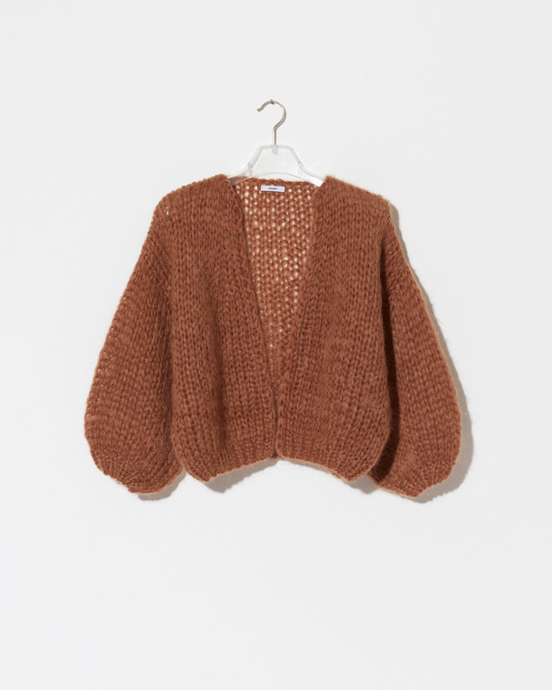 Maiami knitted Mohair cardigan in brown.