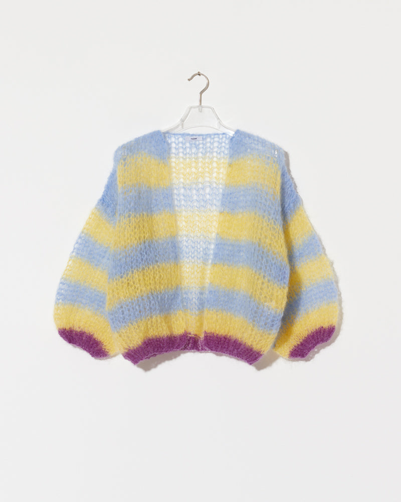 Mohair Light Bomber Cardigan with Stripes