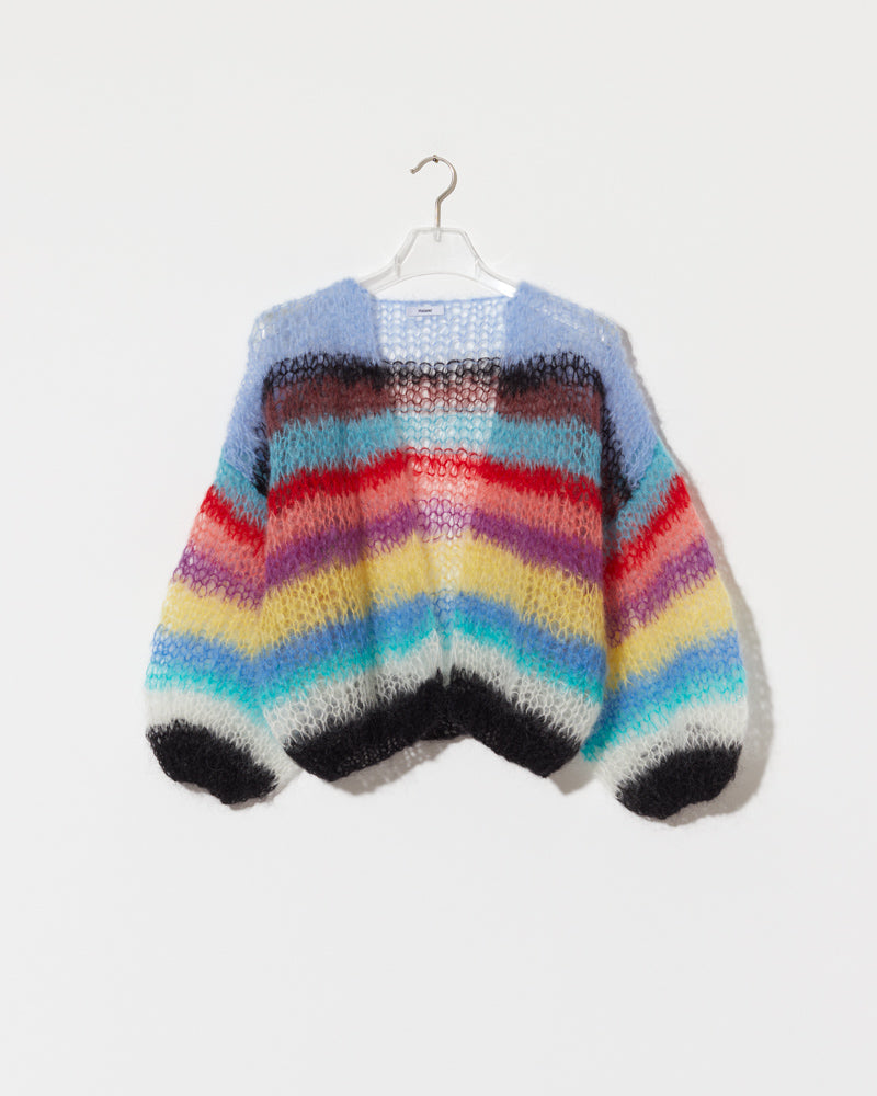 Mohair Light Bomber Cardigan with Stripes