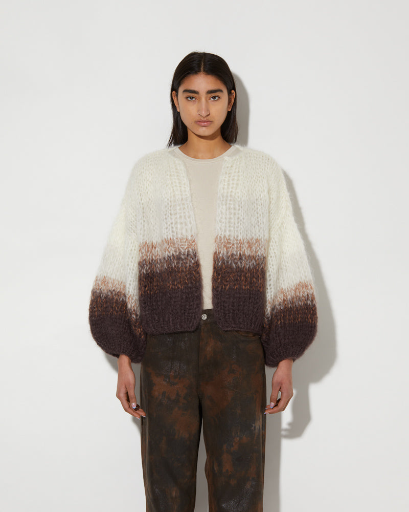 Maiami Ombre Cardigan. Made from Mohair in brown and creme.