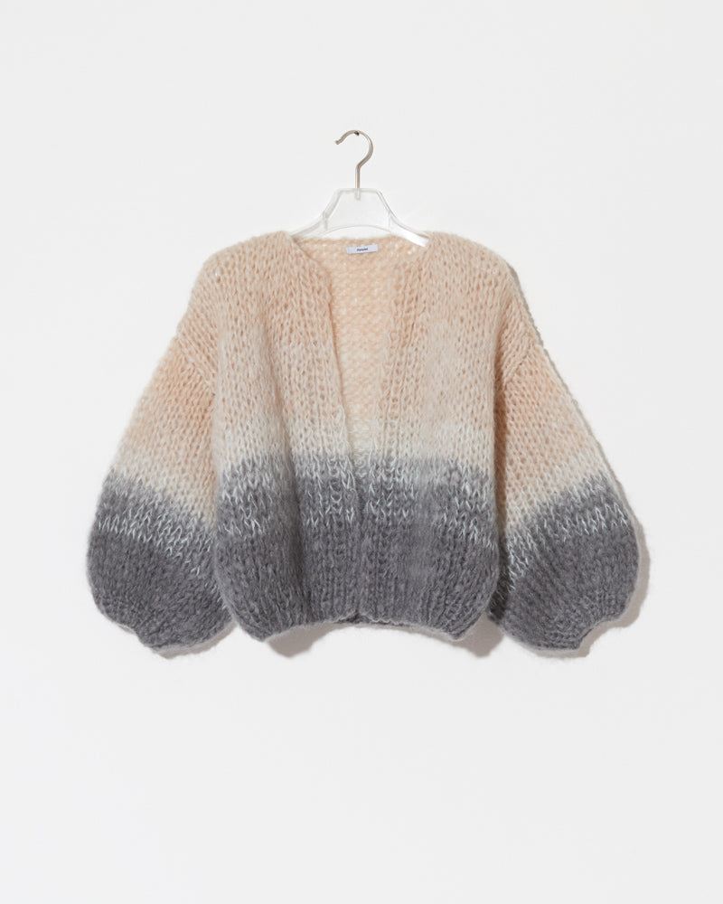 Maiami Mohair cardigan in grey and beige. Knitted bomber cardigan.