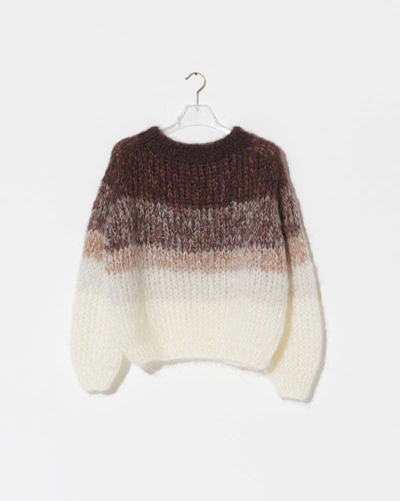 Maiami knitted Mohair Pullover in ombre style. Coloured in brown and creme.