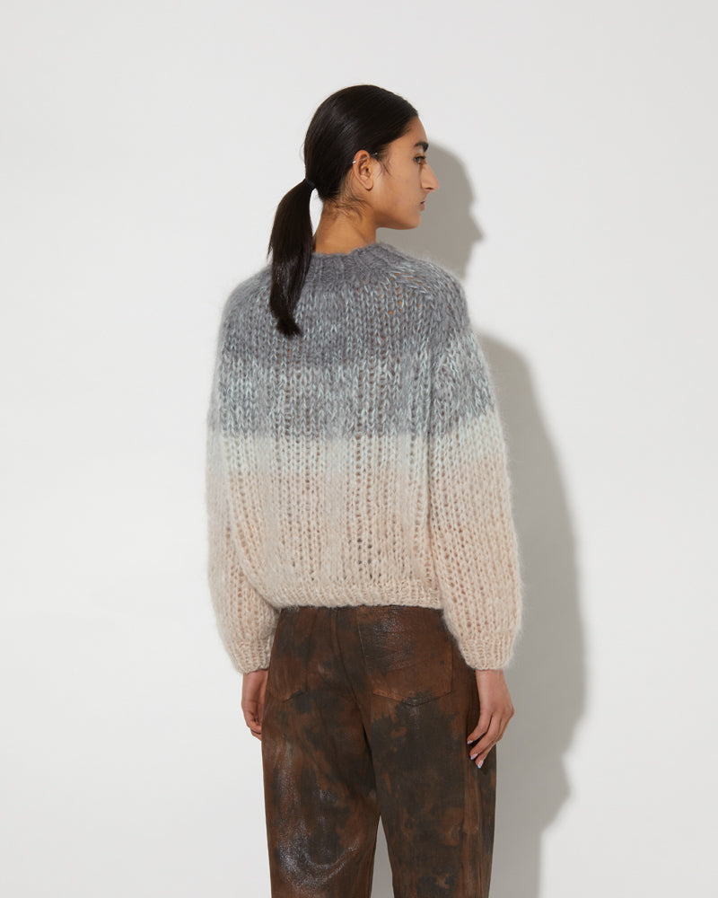 Back view of Maiami Mohair sweater in ombre style. Coloured in beige and grey.