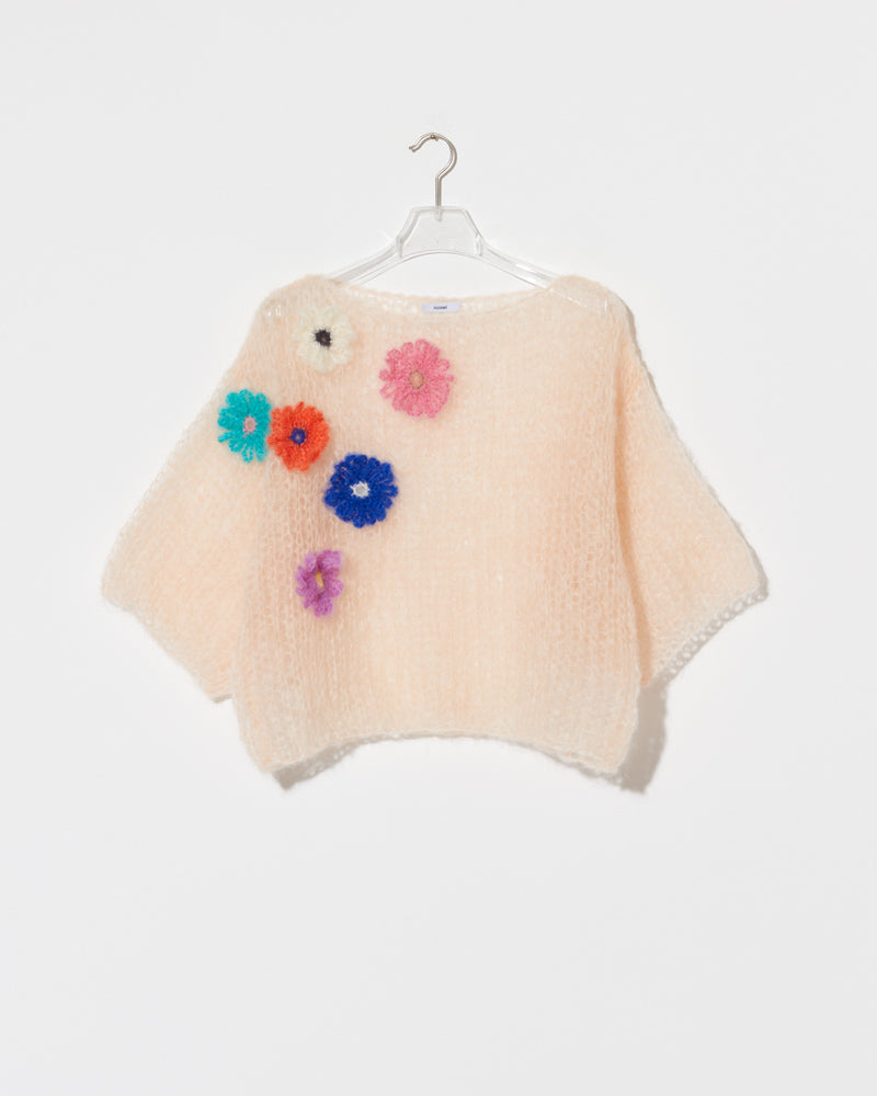 Mohair Knit T-Shirt Flower Embroidery | Maiami