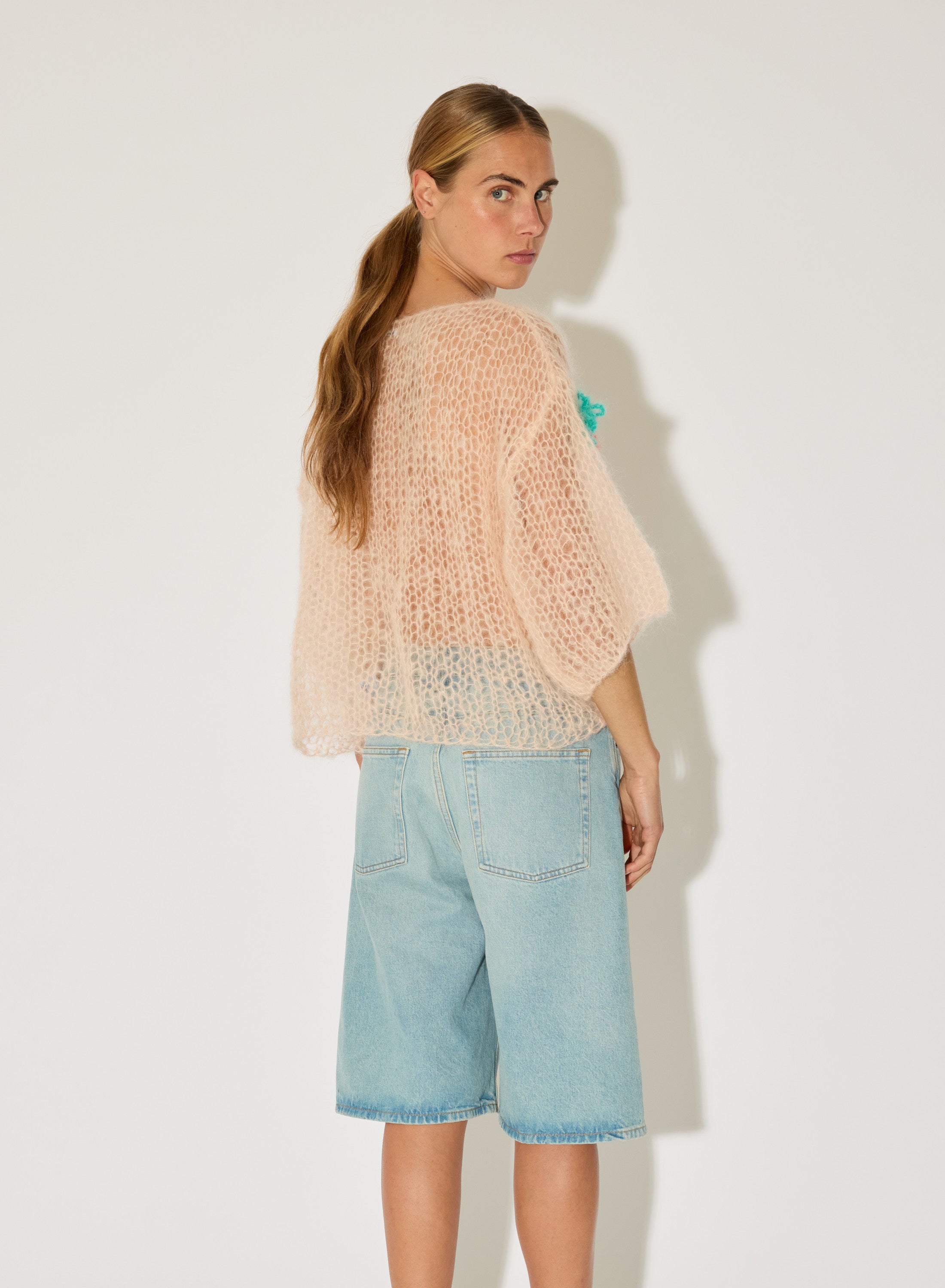 Maiami mohair knit tee embroidered flowers