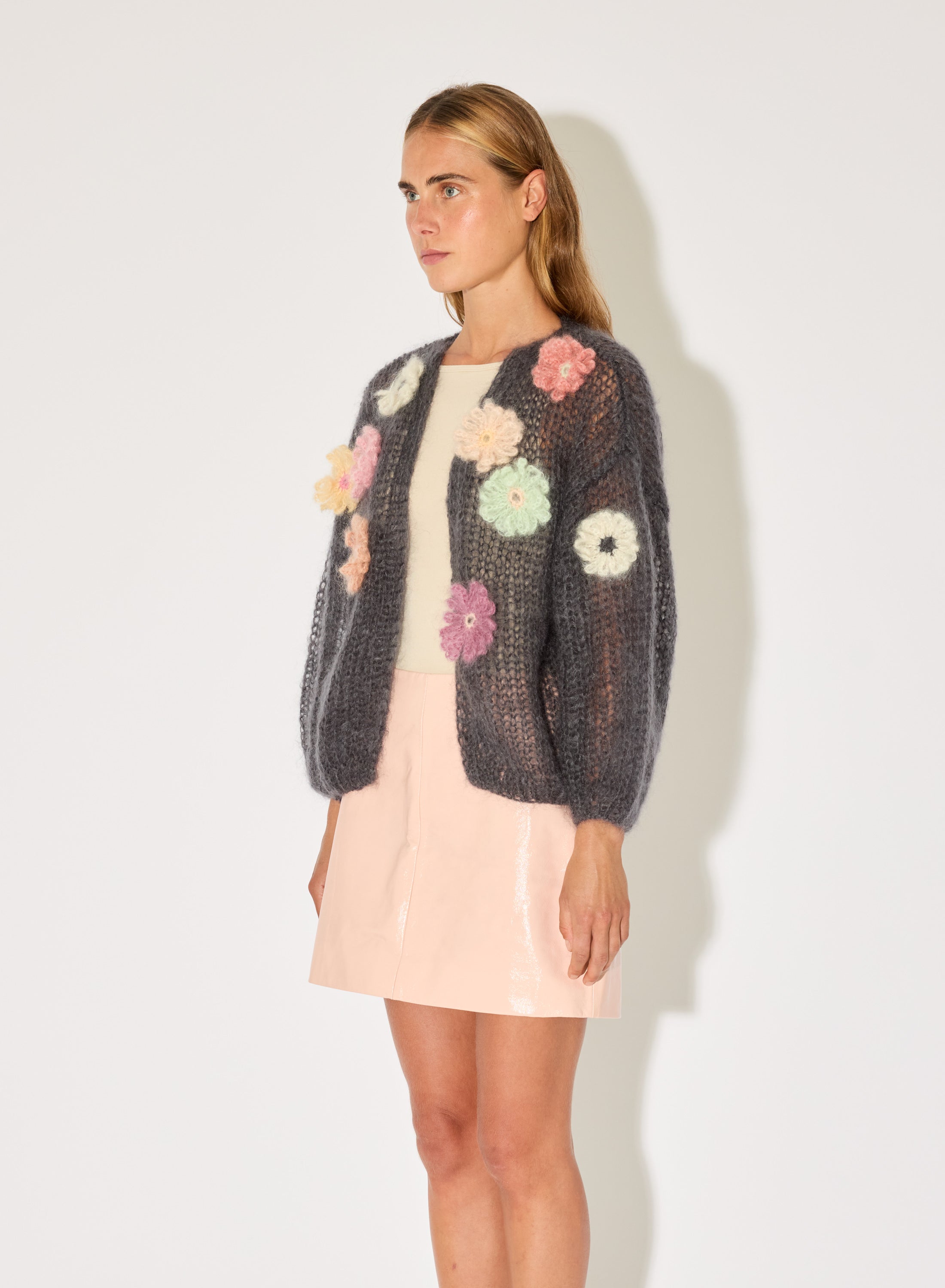 S*S様 AMERI WILTED FLOWER MOHAIR JACQUARD Mohair Bomber Cardigan Flower Embroidery | Maiami