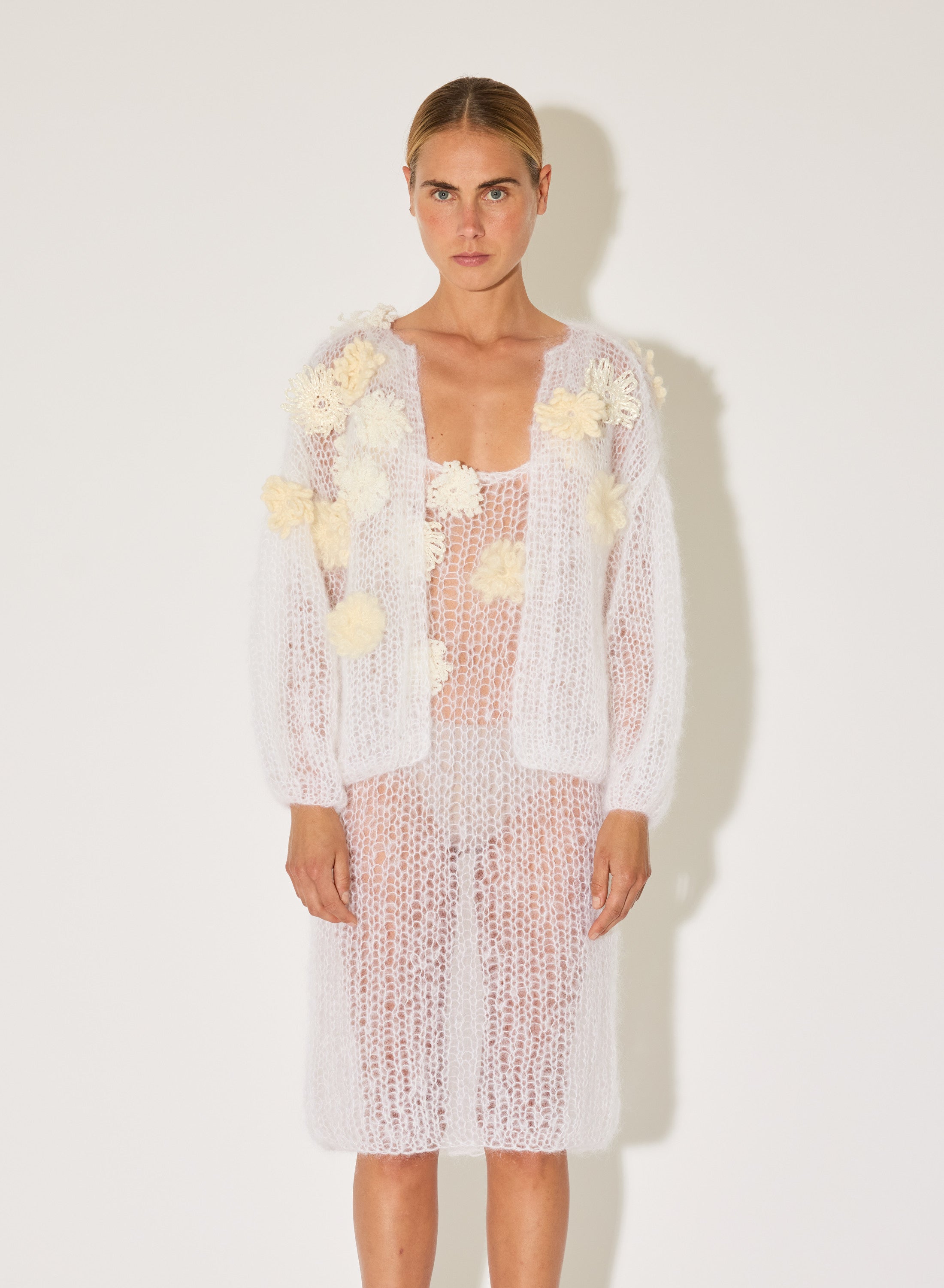 Bridal Mohair Cardigan with Floral Appliqué