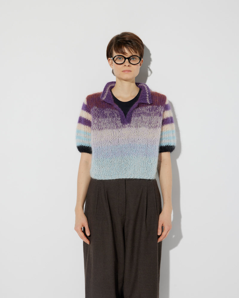 Mohair Short Sleeve Polo Shirt, Gradient