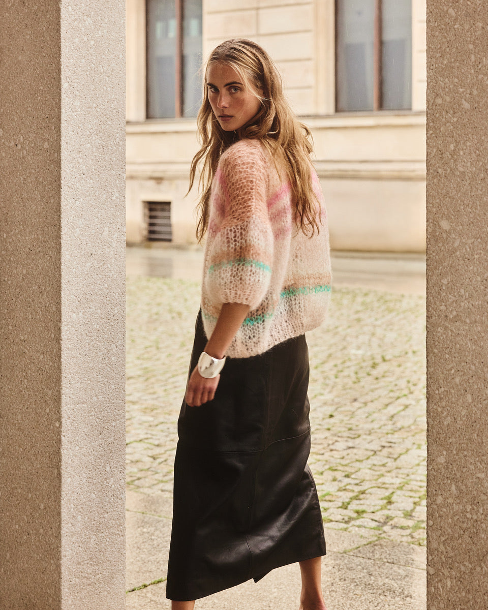 airy mohair cardigan women with stripes