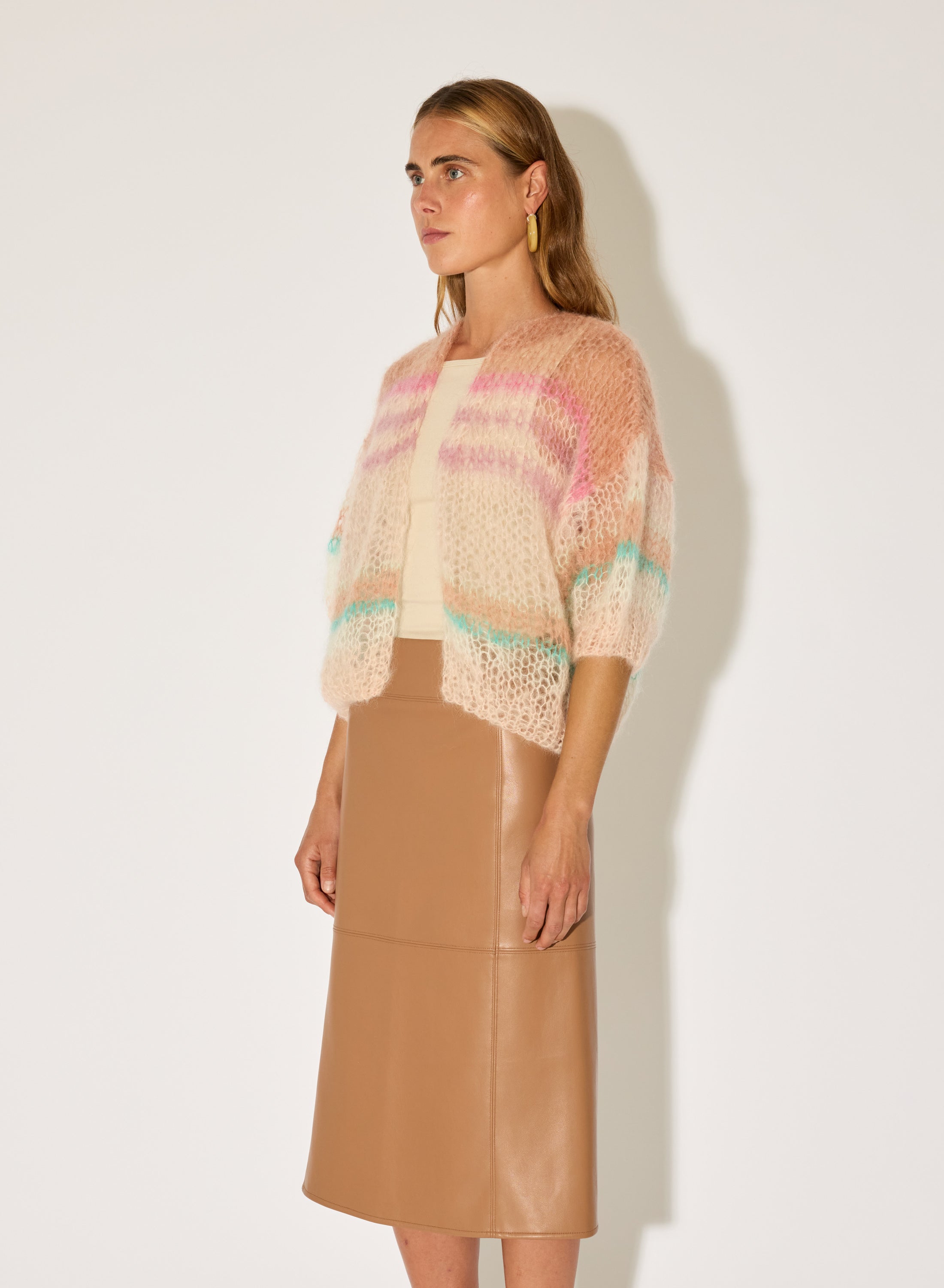 airy mohair cardigan women with stripes