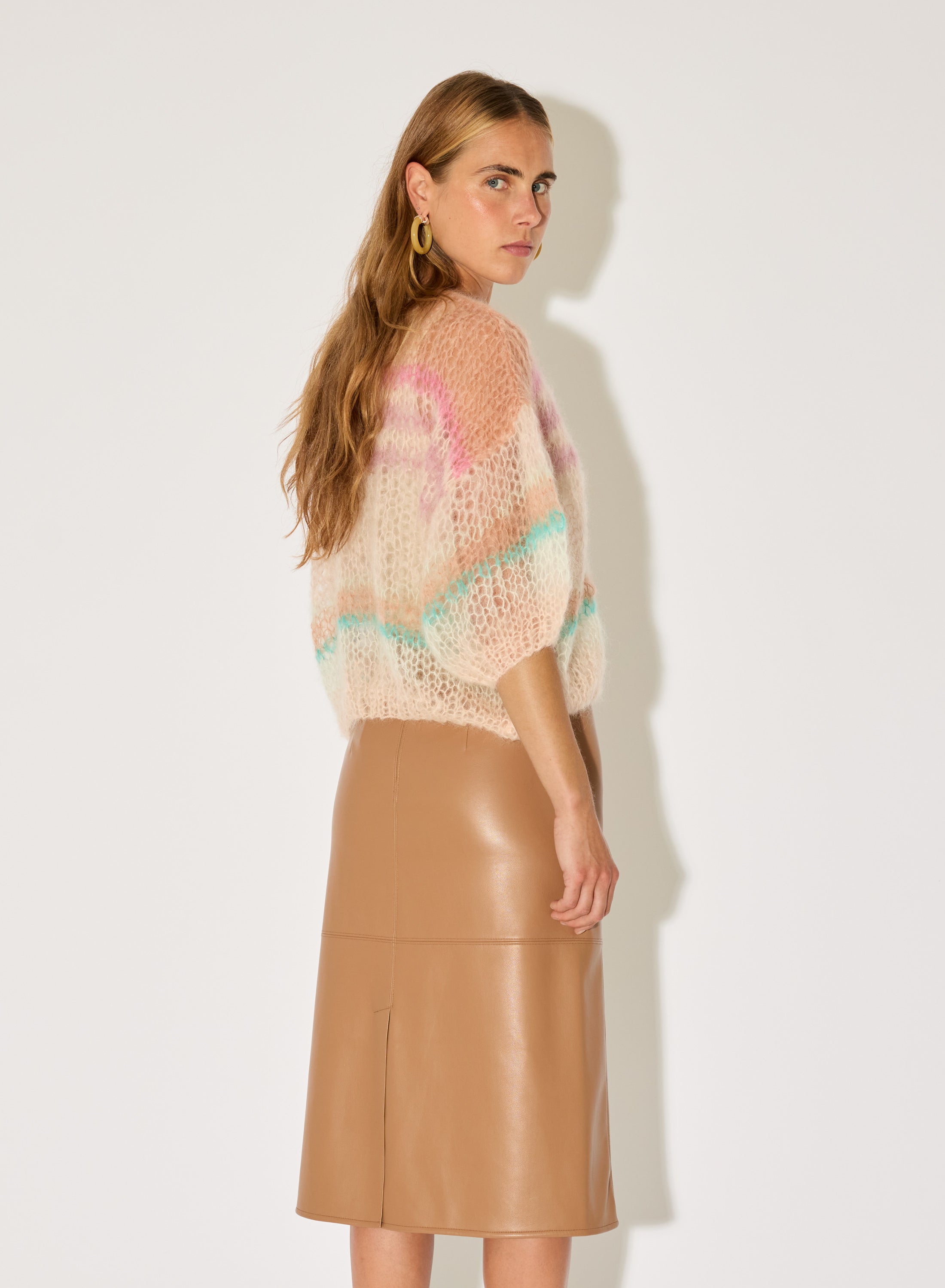 airy mohair cardigan women with stripes