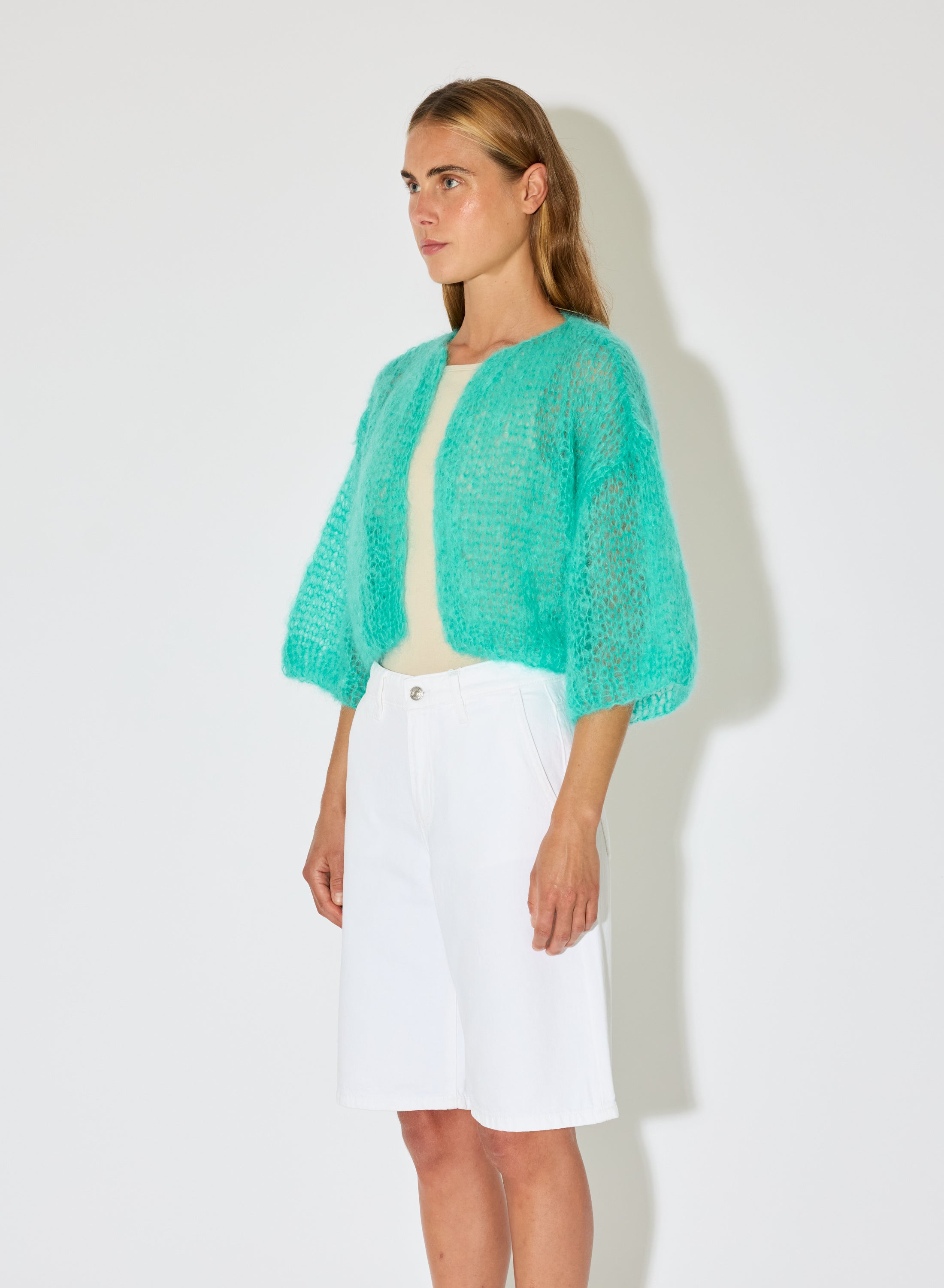 Maiami airy mohair knit cardigan short sleeves