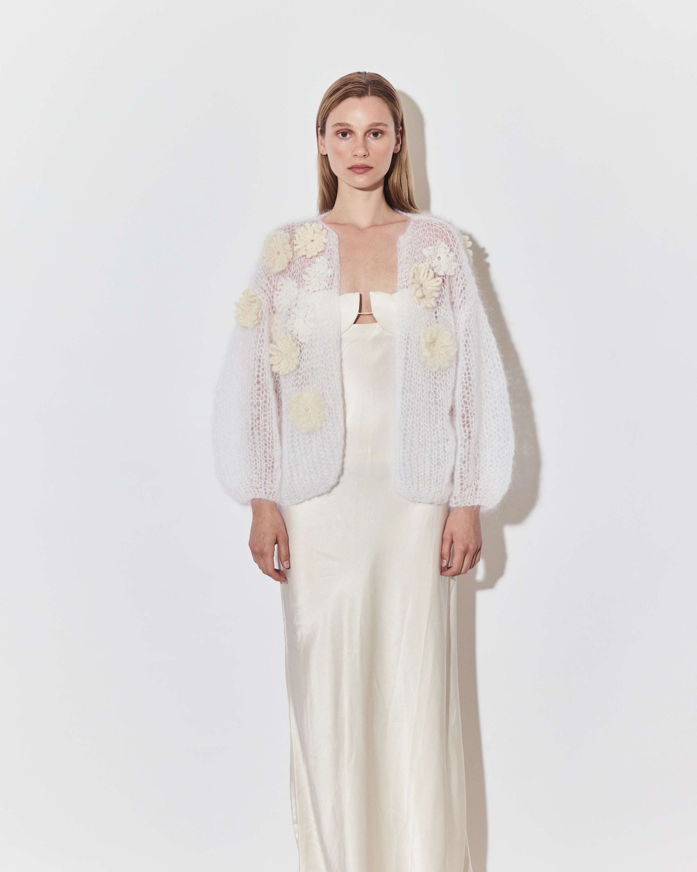 Bridal Mohair Cardigan with Floral Appliqué