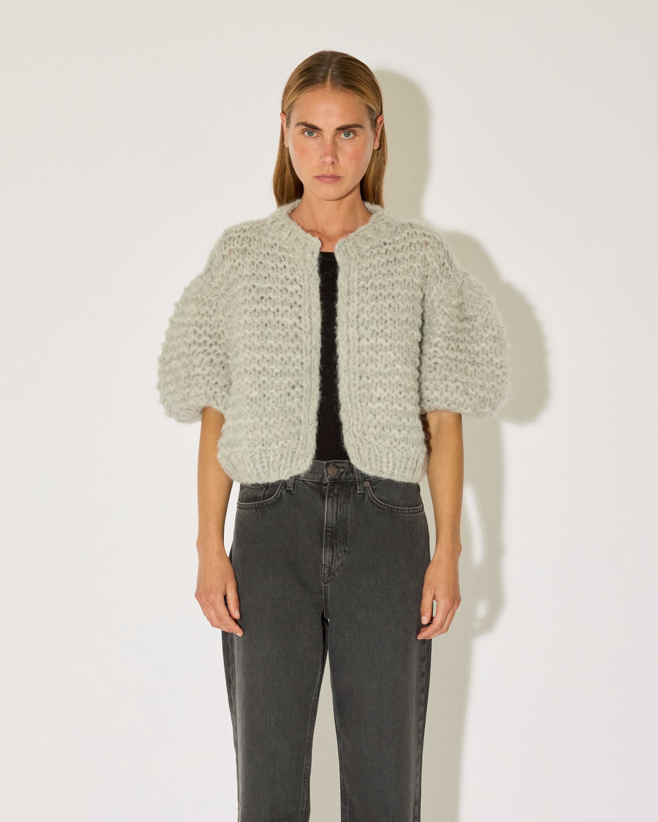 Fleecy Alpaca Puffy Short Sleeve Cardigan