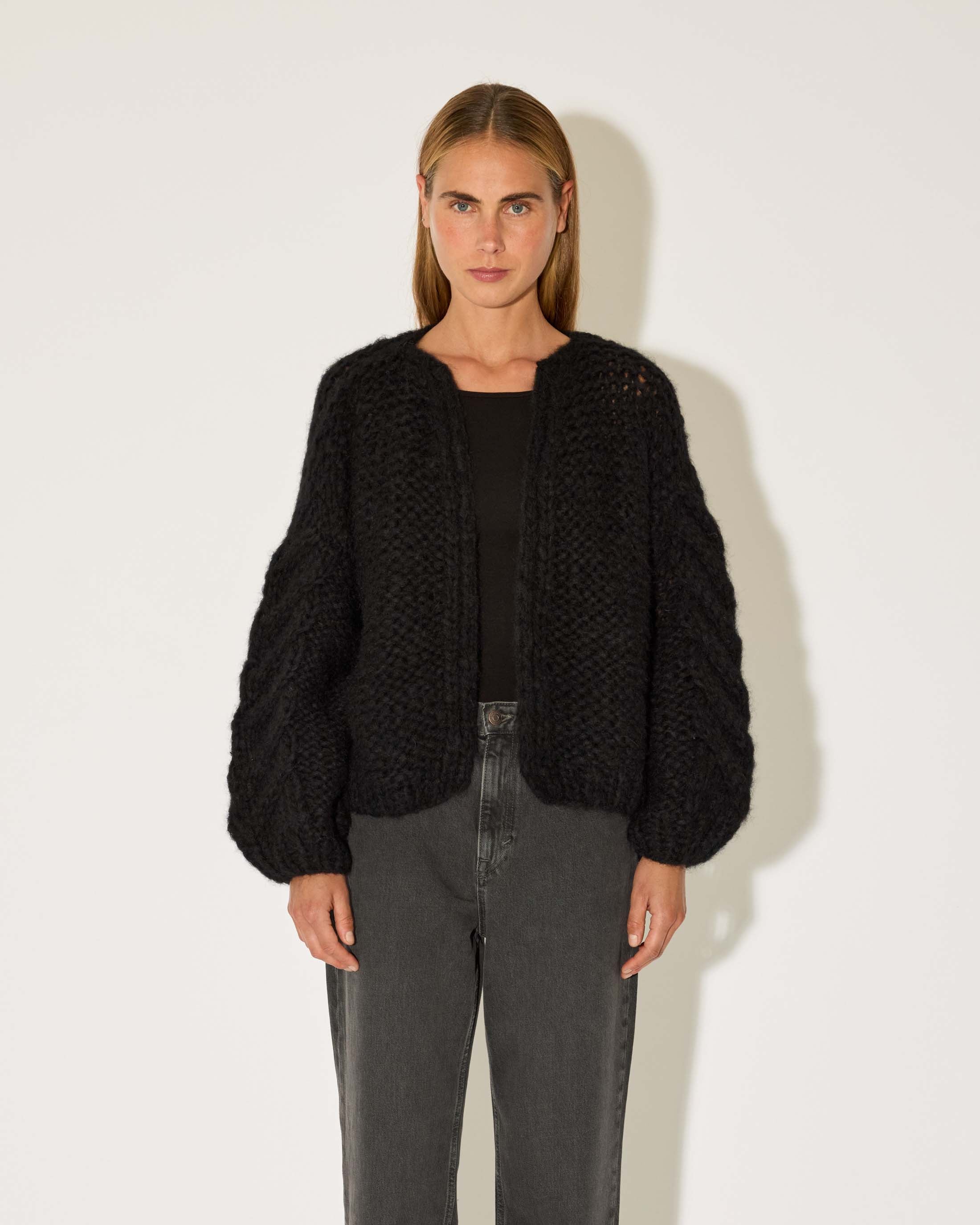 Fleecy Alpaca Cable Bomber Cardigan