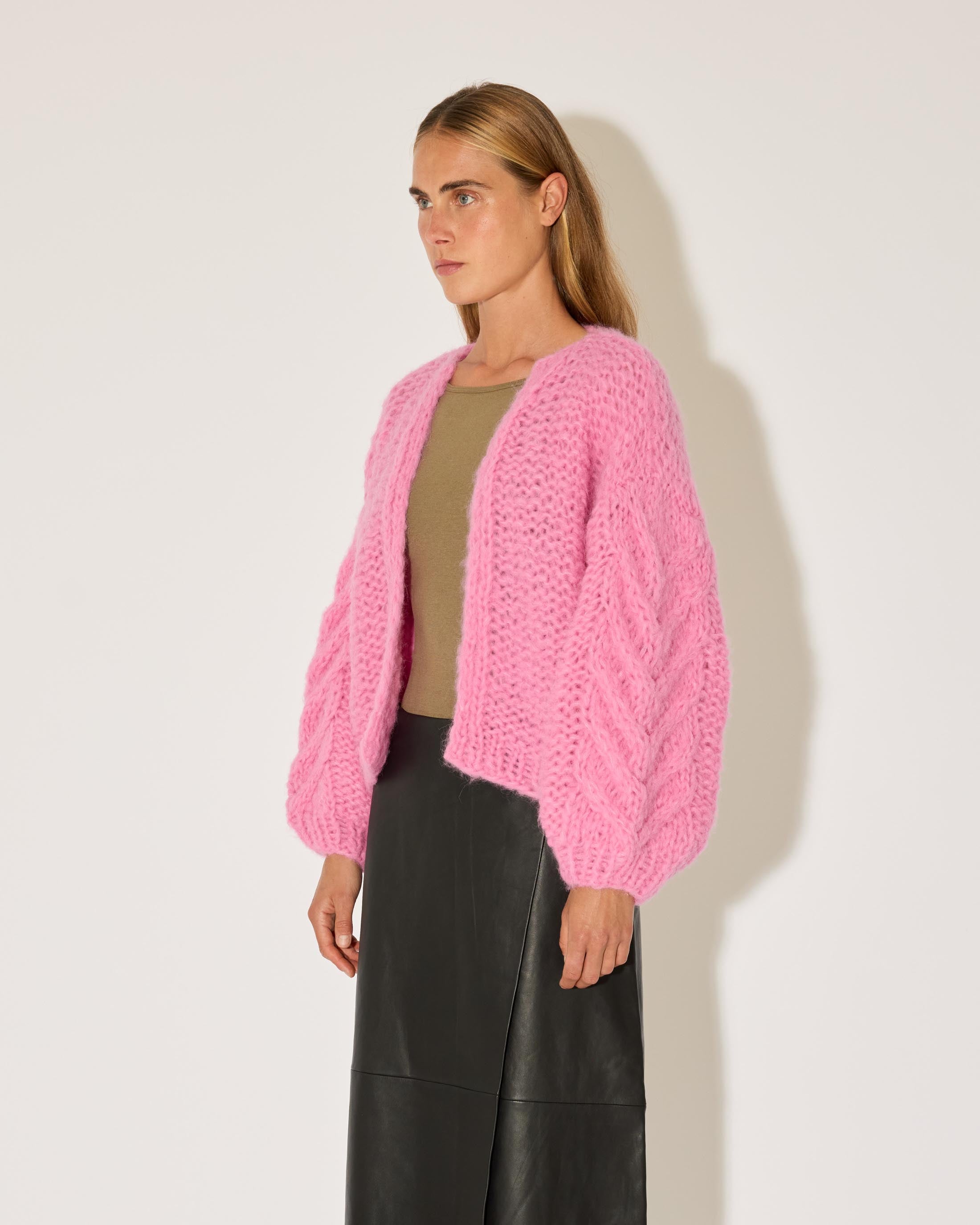 Fleecy Alpaca Cable Bomber Cardigan