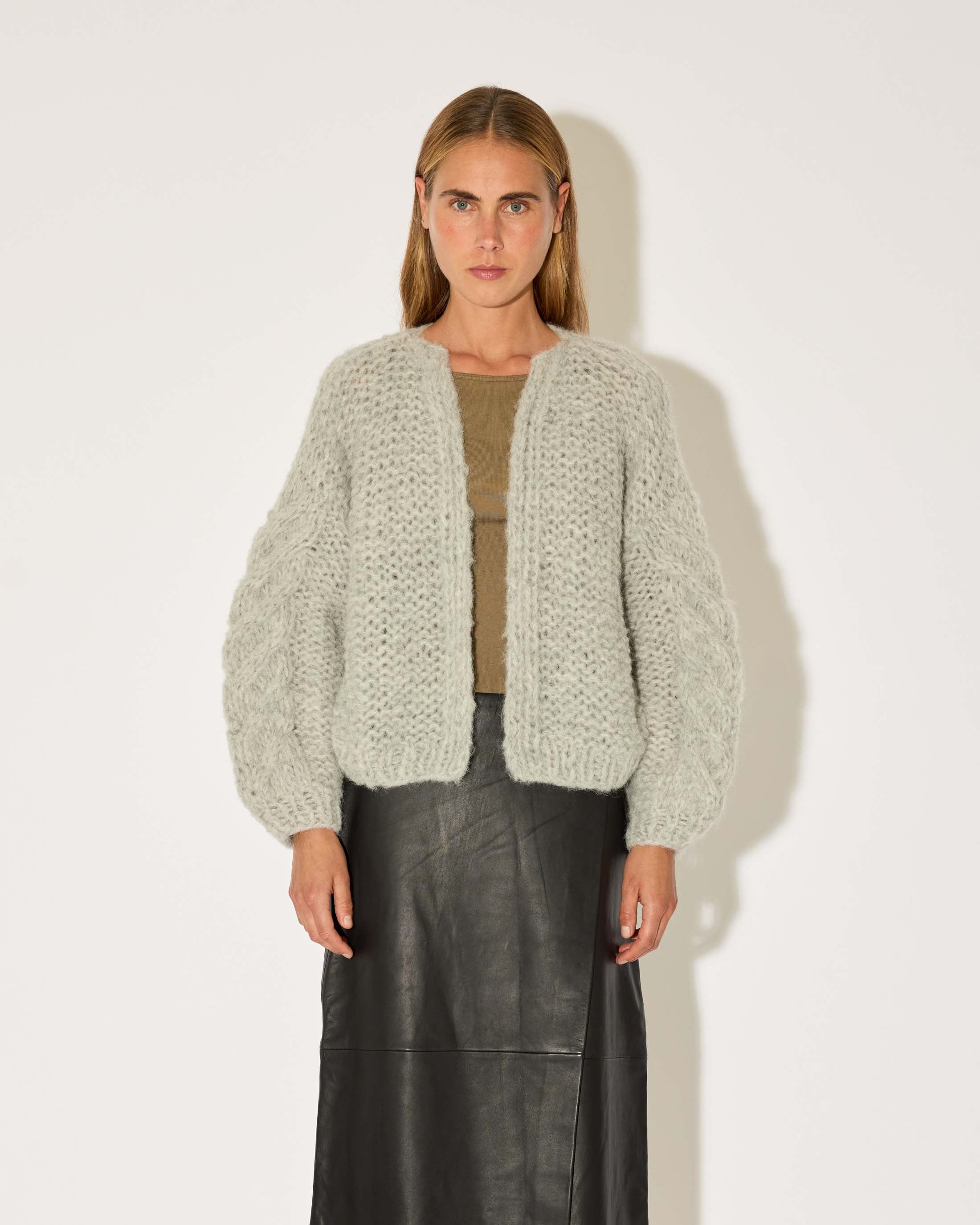 Fleecy Alpaca Cable Bomber Cardigan