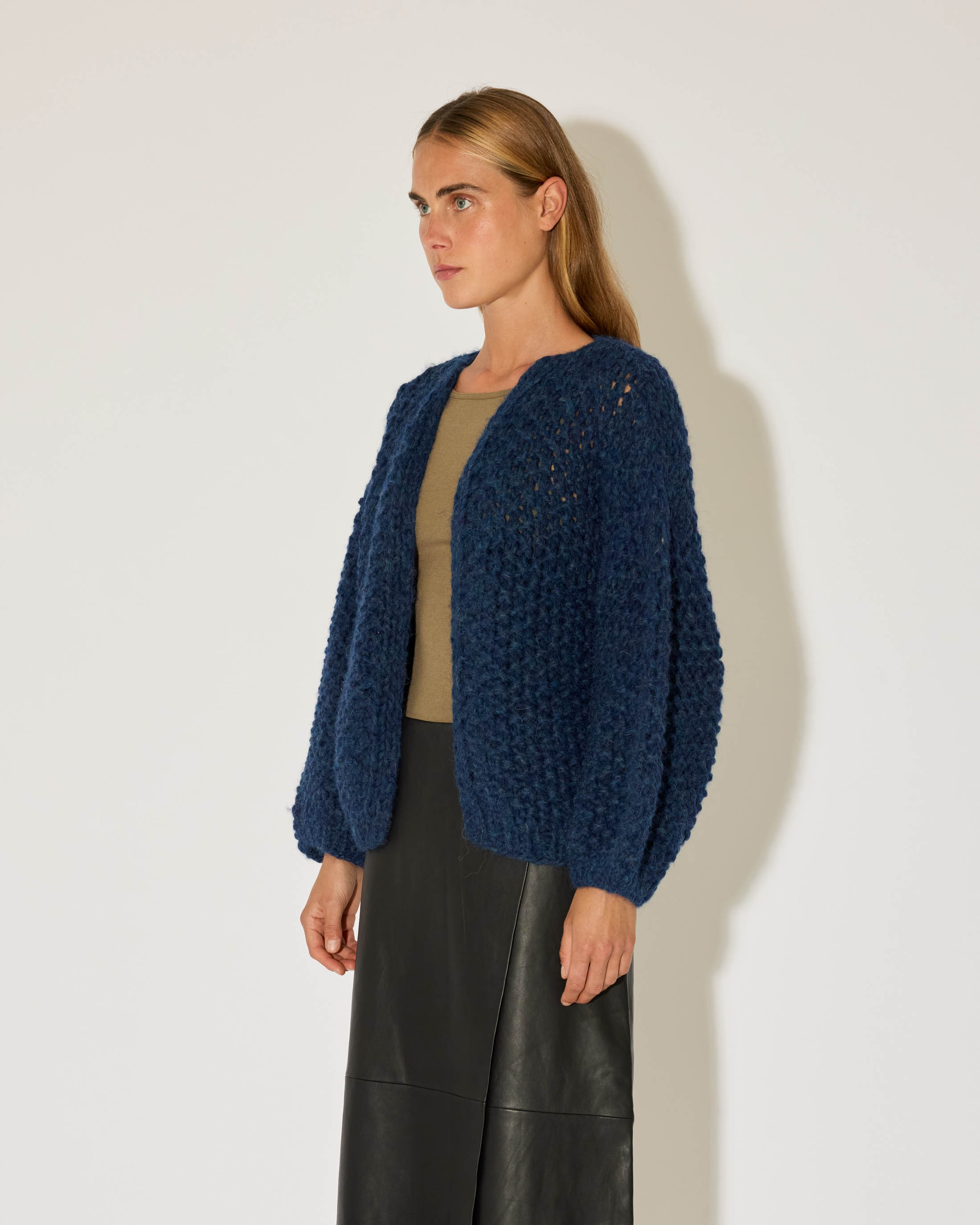 Chunky Alpaca Pearl Pattern Bomber Cardigan