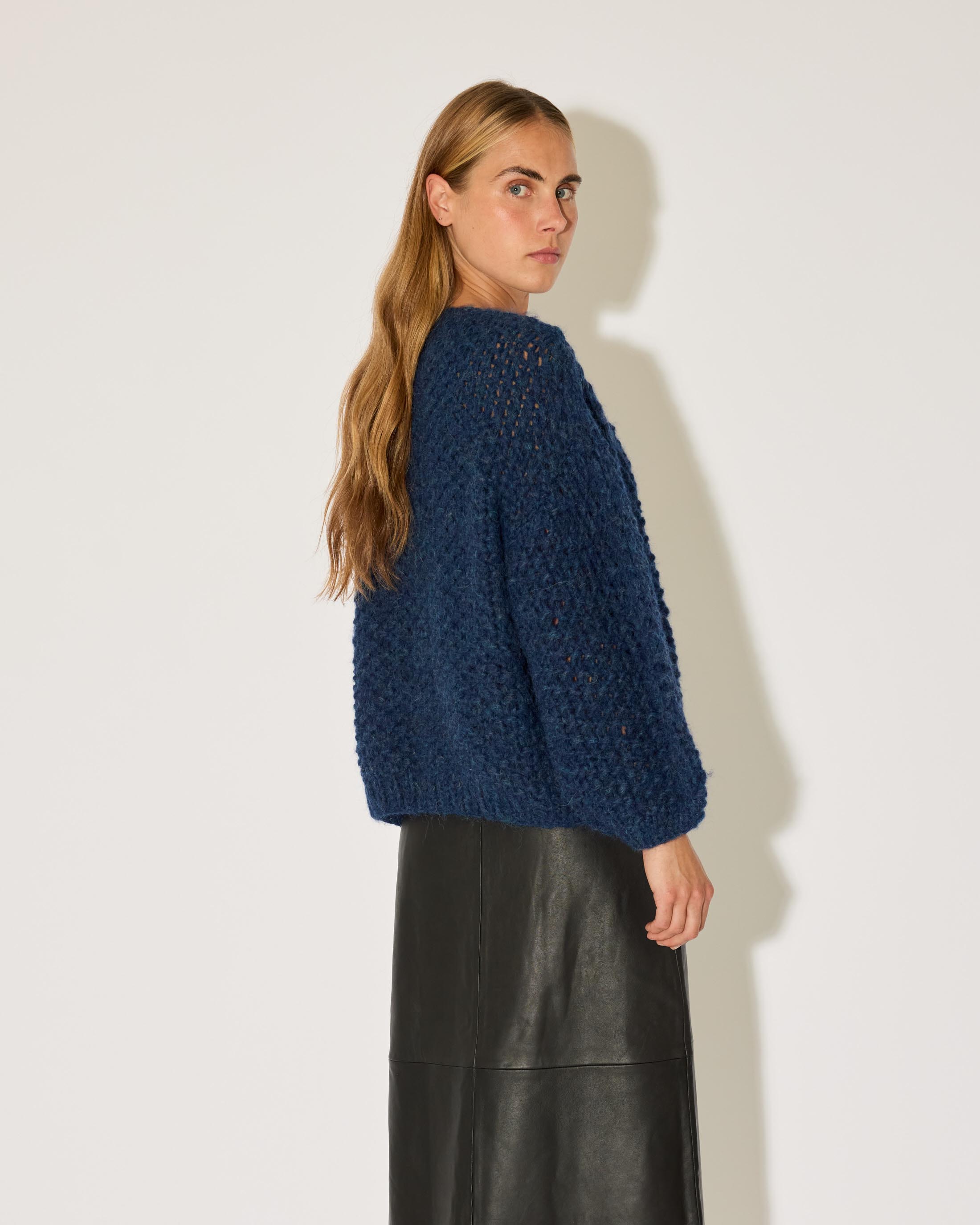 Chunky Alpaca Pearl Pattern Bomber Cardigan