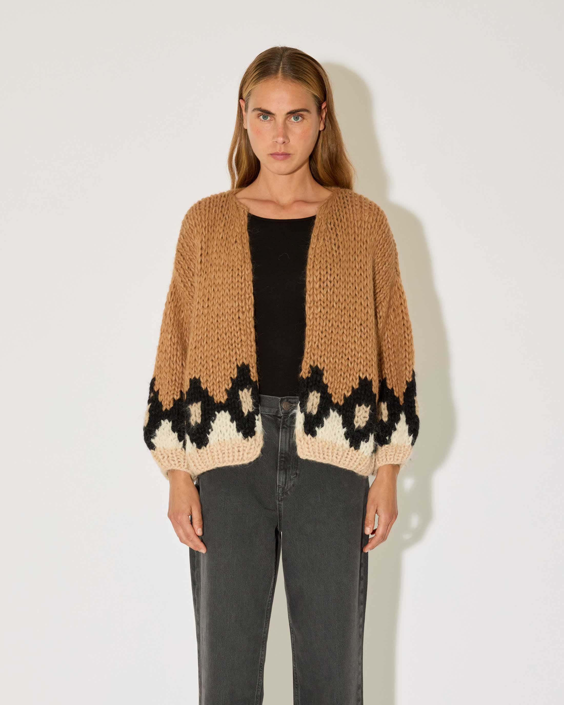 Alpaca Mix Intarsia Bomber Cardigan