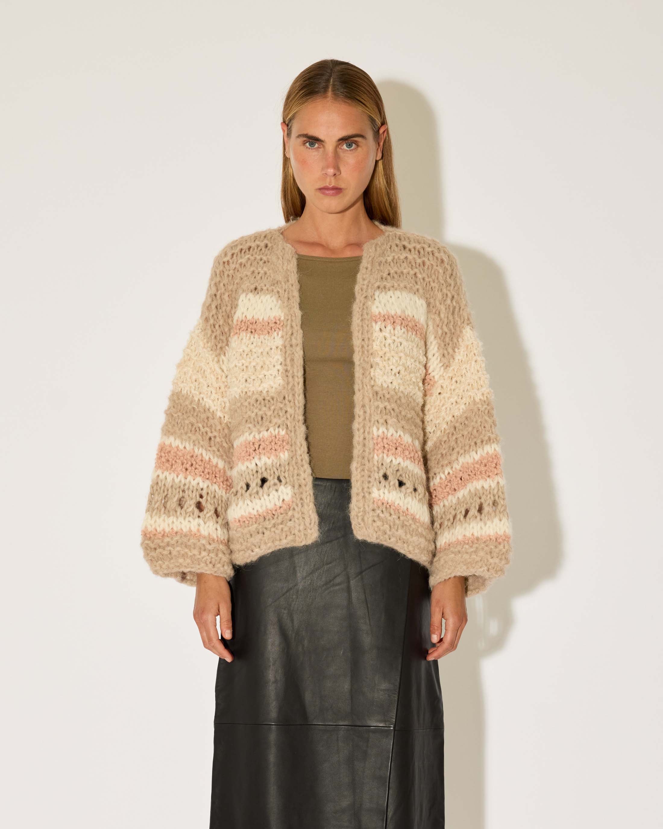Alpaca Mix Pattern Bomber Cardigan