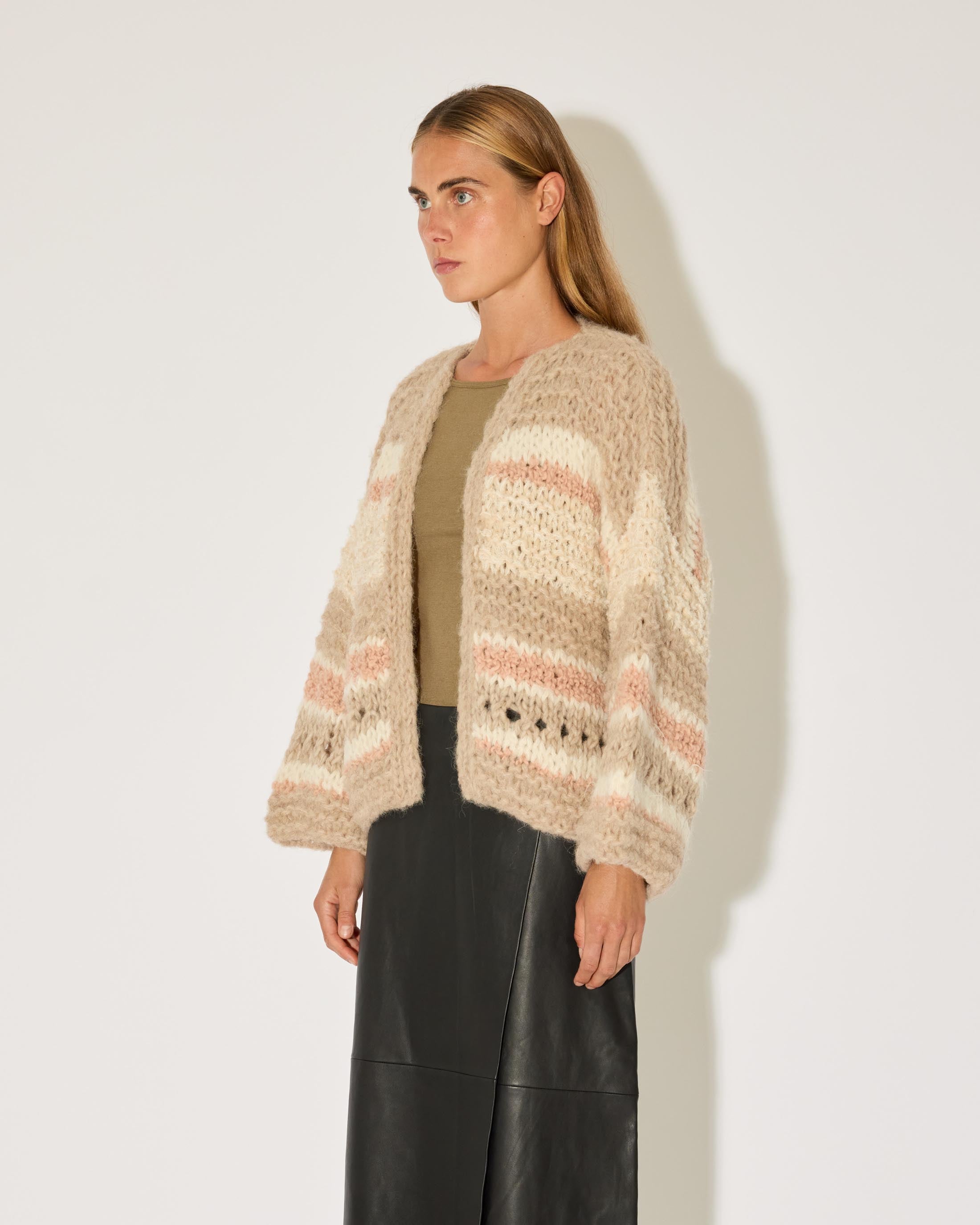 Alpaca Mix Pattern Bomber Cardigan