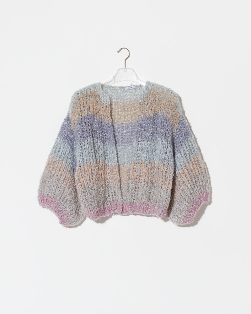 Product Image of boucle bomber cardigan in haze. frontside